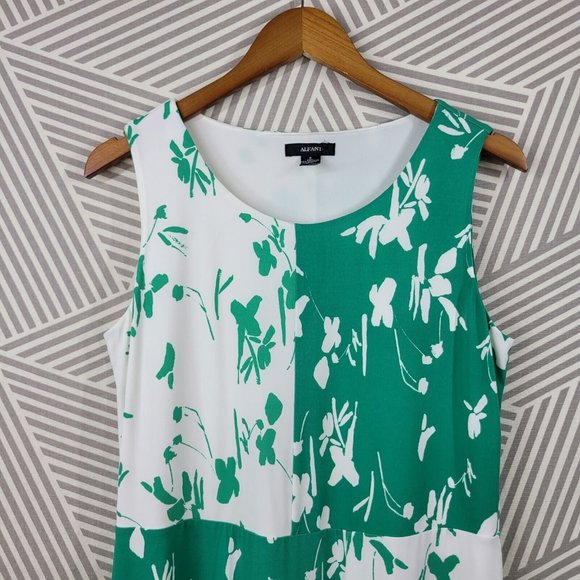 Alfani Color Block Size 8 Dress Slinky travel knit Stretch Party Floral Green - Picture 3 of 6